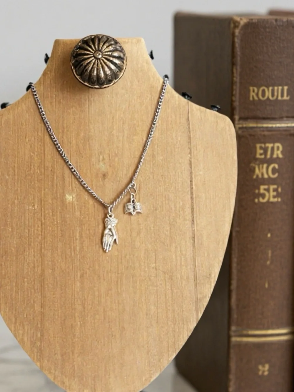 DND Wizard Silver Toned Hand Charm Necklace with Book